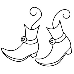Pair of pointy elf shoes with curled toes and bells on the ends, designed with sleek lines vector