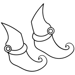 Pair of pointy elf shoes with curled toes and bells on the ends, designed with sleek lines vector