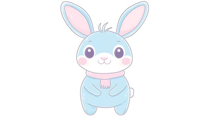 Fototapeta premium Adorable Bunny Clip Art Sticker in Kawaii Style on Transparent Background | Vector Illustration in Watercolor Pastel Colors