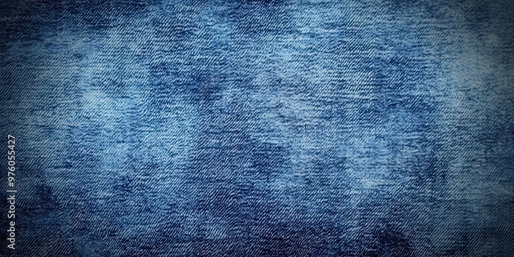 Poster blue denim fabric texture with diagonal weaving patterns and soft lighting, creating a classic and r