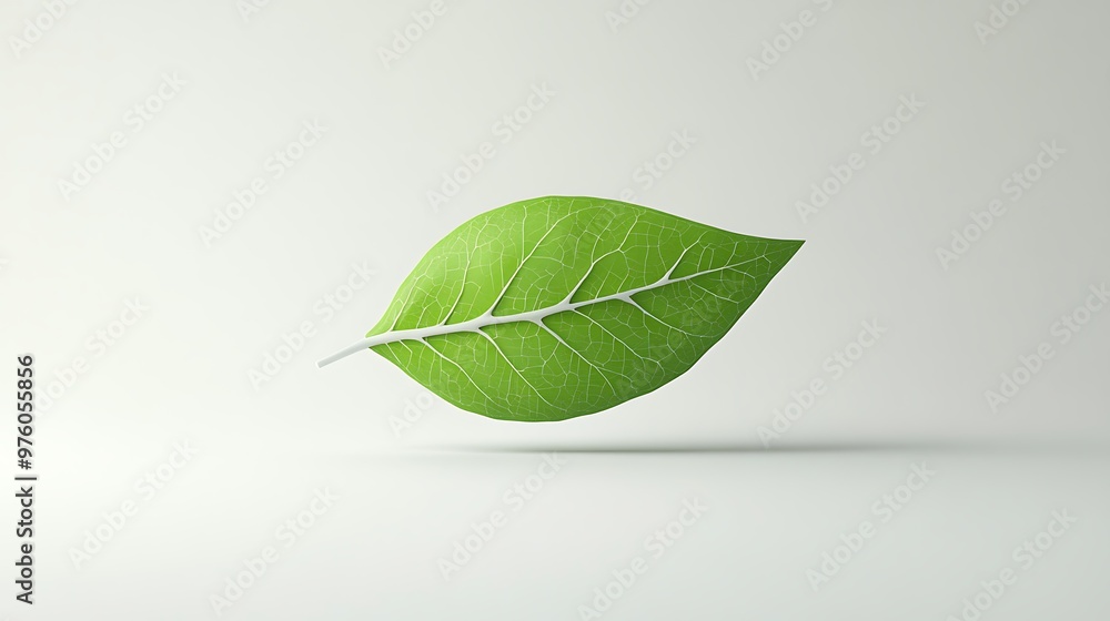 Aufkleber minimalistic green leaf icon in 3d render with claymation style on white background