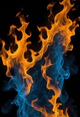 Fototapeta premium a sleek rectangular frame encircled by flames, with bright yellow and orange colors blending together, set against a solid black background, vibrant color palette, cold light tones, blue tones, flash 