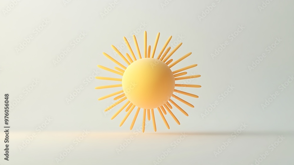 Aufkleber minimalistic yellow sun icon with matte claymation style in 3d render on white background
