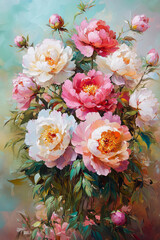 Illustration of peony flowers, A bouquet of beautiful peonies for design