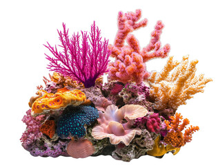 Vibrant coral reef scene showcasing diverse marine life with colorful corals, ideal for ocean and nature-themed projects.