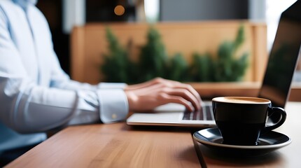 Coffee and Laptop Work at a Cozy Café