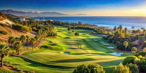 Obraz premium Luxurious golf course in Marbella, Spain with stunning views of the Mediterranean Sea