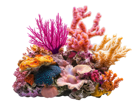 Vibrant coral reef scene showcasing diverse marine life with colorful corals, ideal for ocean and nature-themed projects.