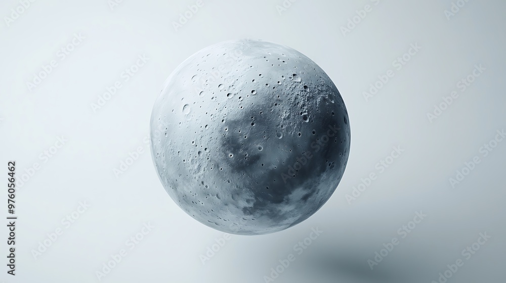 Poster lunar minimalism - grey moon icon in matte claymation style floating on white background