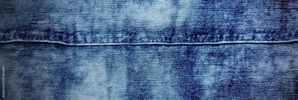 Poster blue denim fabric texture with diagonal weaving patterns and soft lighting, creating a classic and r