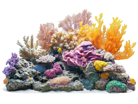Vibrant coral reef teeming with colorful marine life, showcasing diverse coral species and textures in a breathtaking underwater scene.