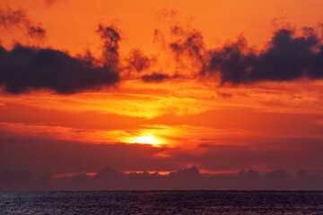Sunrise over the Tyrrhenian Sea in eatern coast of Corsica island