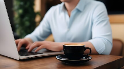 Businessperson Typing on Laptop with Coffee Cup
