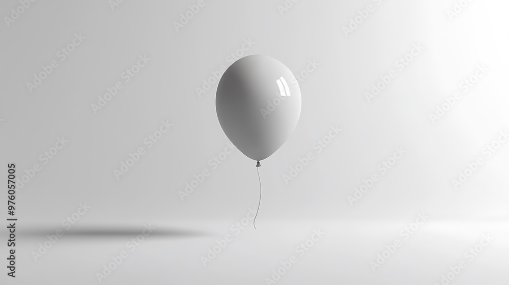 Aufkleber serene minimalist grey balloon floating in white space 3d render with claymation style