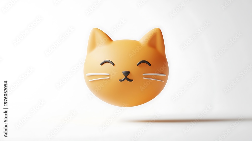 Aufkleber minimalist orange cat face icon in matte claymation style 3d render on white background