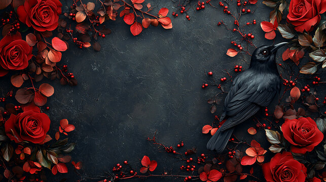 A floral Gothic with a crows in Halloween theme background
