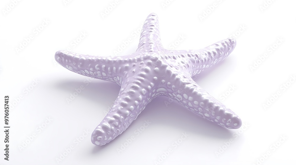 Poster serene minimalist 3d render of light purple starfish floating on white background - matte claymation