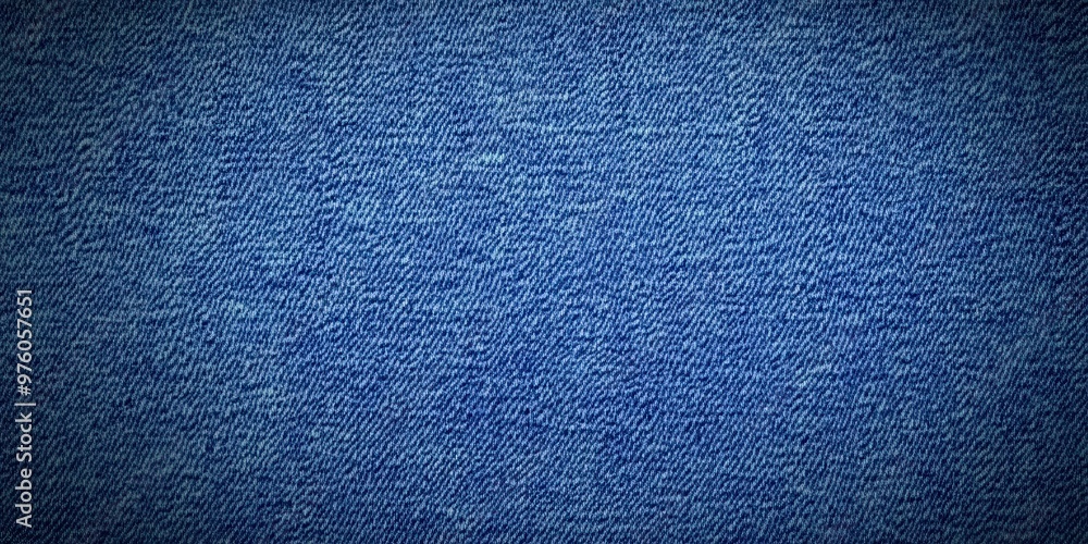Poster blue denim fabric texture with diagonal weaving patterns and soft lighting, creating a classic and r