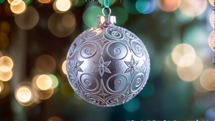 silver christmas tree decorations closeup