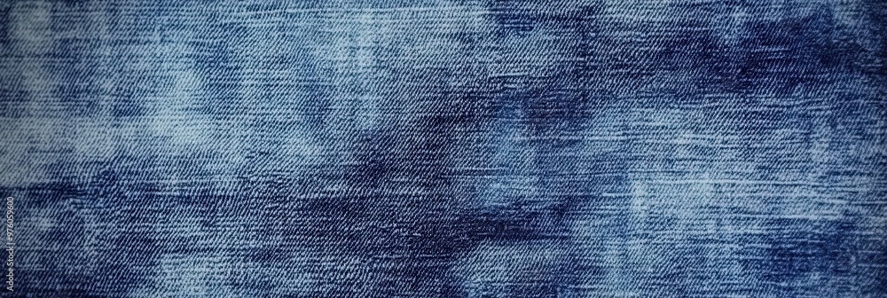 Poster blue denim fabric texture with diagonal weaving patterns and soft lighting, creating a classic and r