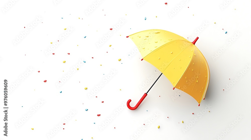 Aufkleber minimalistic 3d rendering of yellow umbrella with red handle in isometric view on white background w
