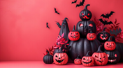 Black and red halloween pumpkin copyspace background