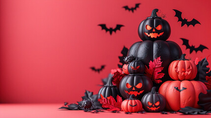 Black and red halloween pumpkin copyspace background