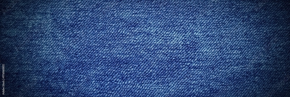 Poster blue denim fabric texture with diagonal weaving patterns and soft lighting, creating a classic and r