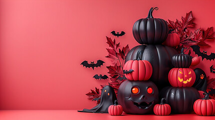 Black and red halloween pumpkin copyspace background
