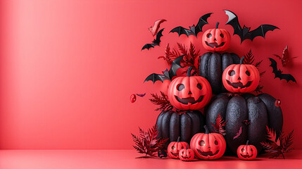 Black and red halloween pumpkin copyspace background