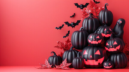 Black and red halloween pumpkin copyspace background