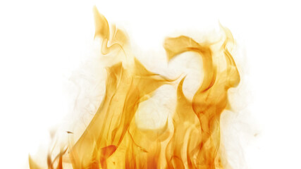 orange hot flame in smoke isolated on white