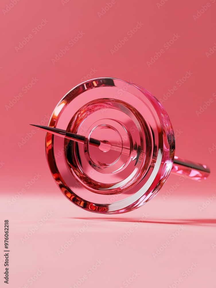 Poster a 3d of a crystal-clear target with a sharp needle pointing towards the center, symbolizing focus, p