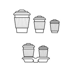 Coffee cup line and flat style. Disposable coffee cup. Coffee paper cup container for hot and cold drink juice tea cocoa. Vector
