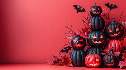 Black and red halloween pumpkin copyspace background