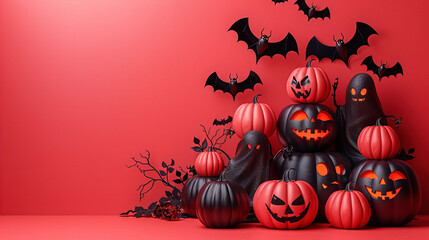 Black and red halloween pumpkin copyspace background