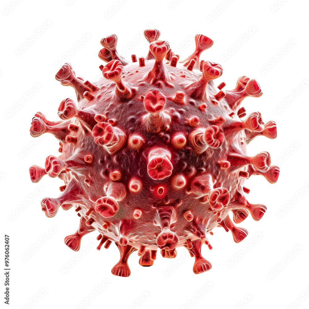 Poster detailed visualization of a virus, showcasing unique structures and textures in a vibrant, colorful 