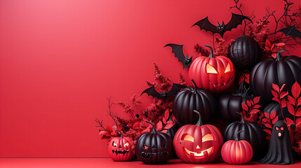 Black and red halloween pumpkin copyspace background