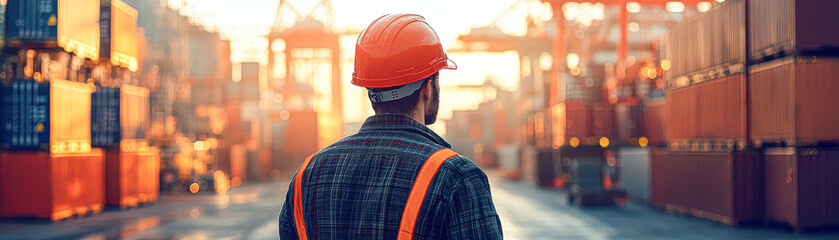 Construction Manager Overseeing Cargo Terminal Operations with Hard Hat