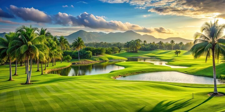 Golfing on a lush green course at a luxurious resort