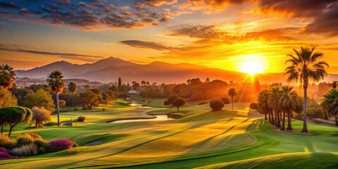 Golfing at sunset on a beautiful course in Marbella, Costa del Sol, Spain
