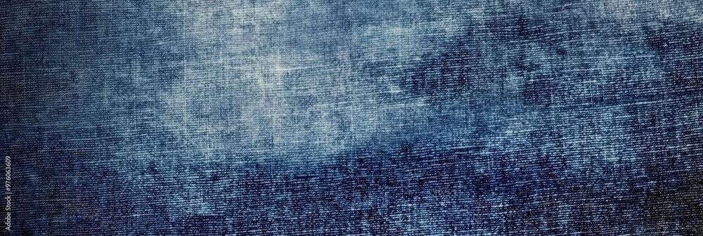 Poster blue denim fabric texture with diagonal weaving patterns and soft lighting, creating a classic and r