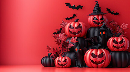 Black and red halloween pumpkin copyspace background