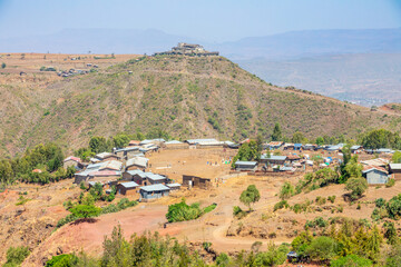 View to ethiopian village streets and buildings, Lalibela, Amhara Region, Ethiopia.