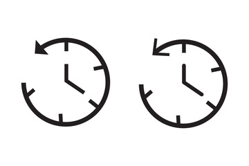 History past events vector icon set. Account history icons. Clock go back in time. Circle past time backward arrow black. Clock, time icons. Vector illustration