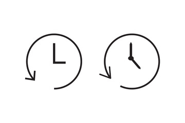 History past events vector icon set. Account history icons. Clock go back in time. Circle past time backward arrow black. Clock, time icons. Vector illustration