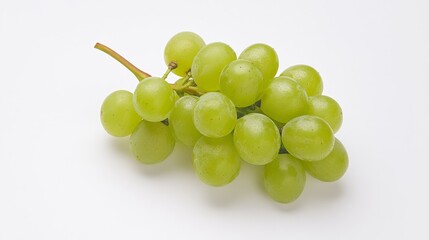 A cluster of fresh, green grapes isolated on a white background, symbolizing health, abundance, sweetness, and nature's bounty.