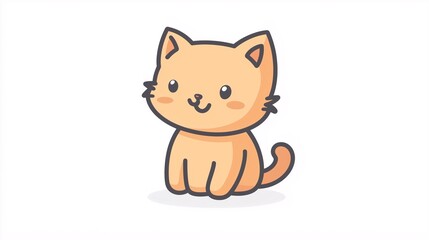 Cute cat icon, simple lines, flat illustration style, white background