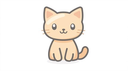 Cute cat icon, simple lines, flat illustration style, white background