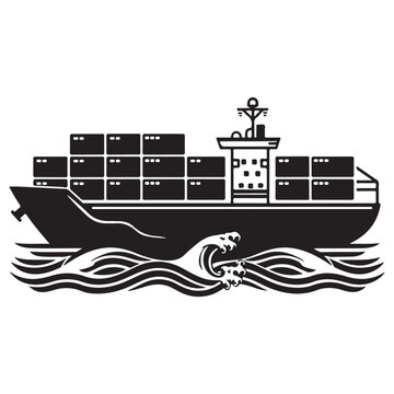 black cargo ship sailing on waves clip art preview